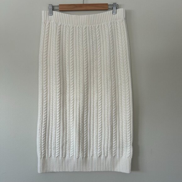 Banana Republic Cream  Cable Knit Midi Skirt With Ribbed Hemline - M - Picture 8 of 11